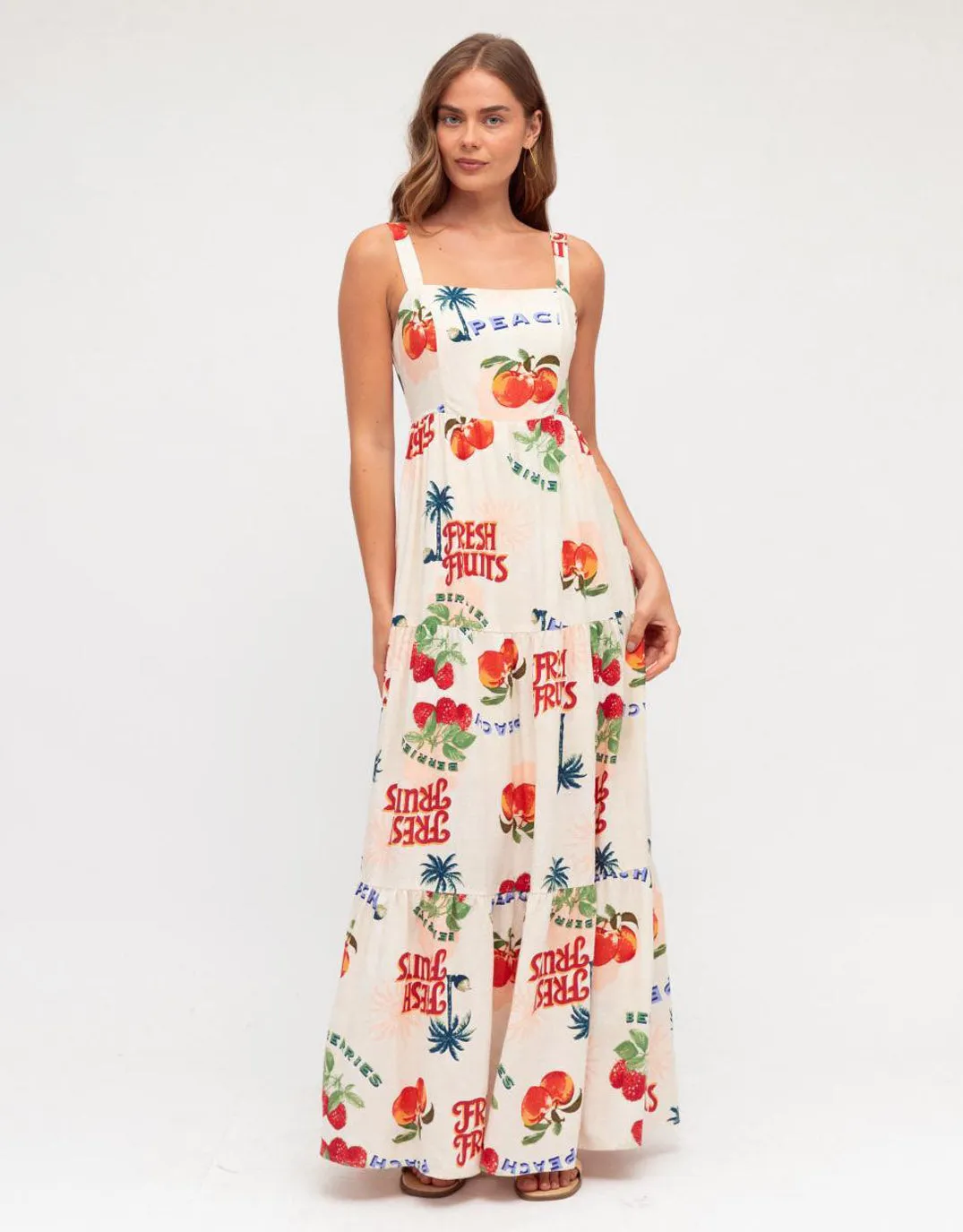 Peach Print Maxi Dress - Multi