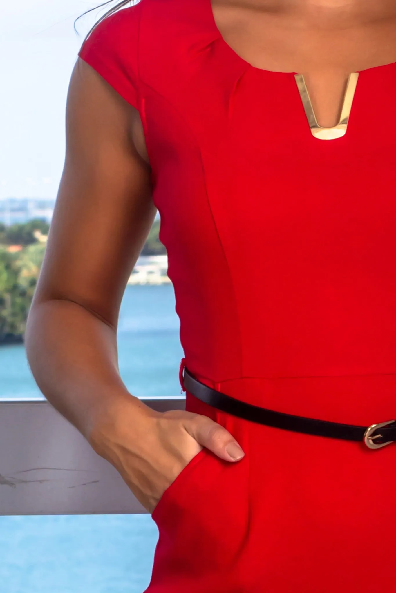 Red Short Dress with Belt