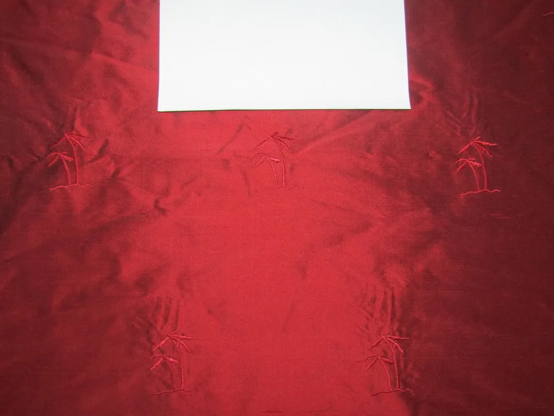 Red wine color silk embroidered dupioni 54&quot; by the yard