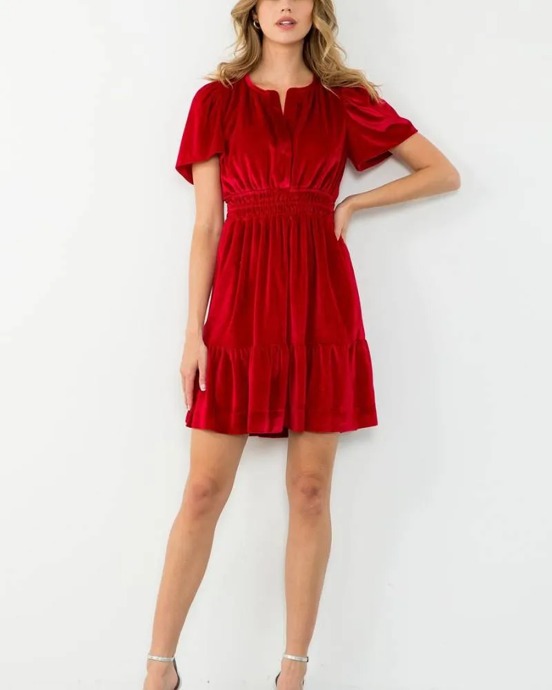 Short Velvet Flutter Dress