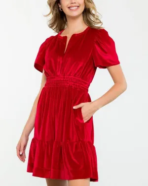 Short Velvet Flutter Dress