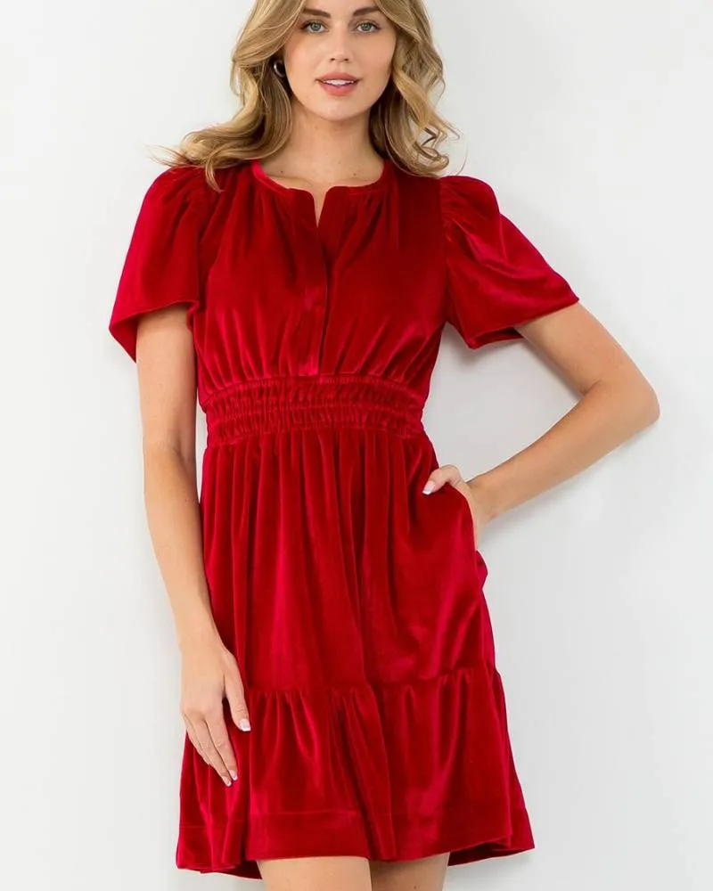 Short Velvet Flutter Dress