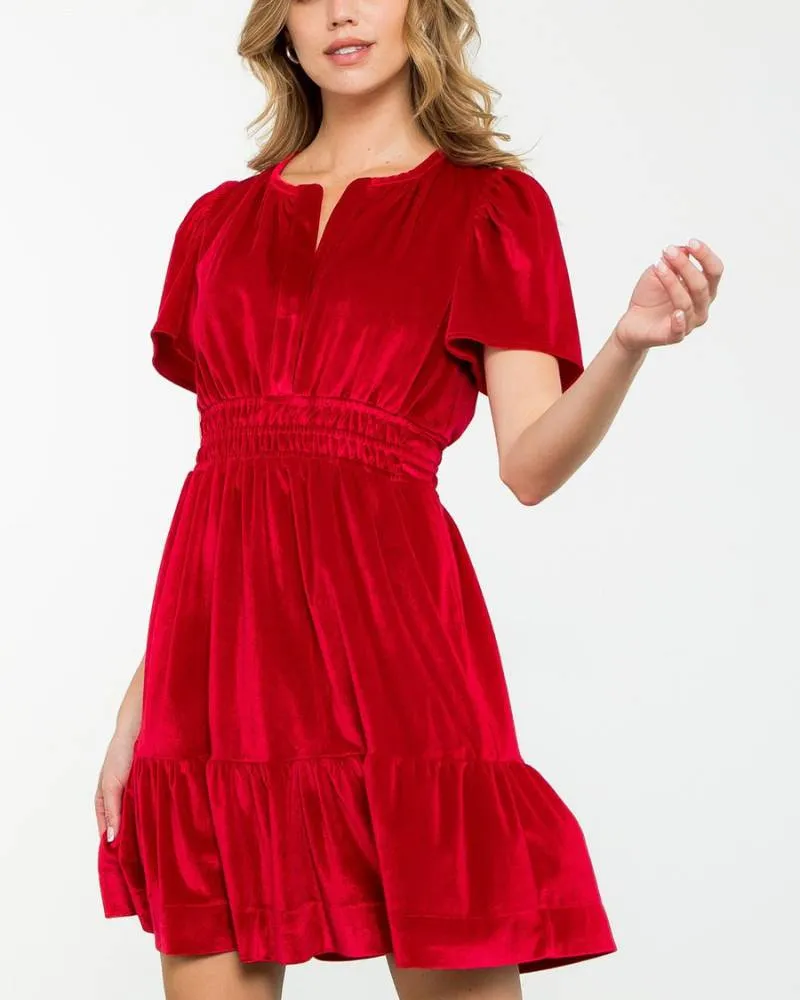 Short Velvet Flutter Dress