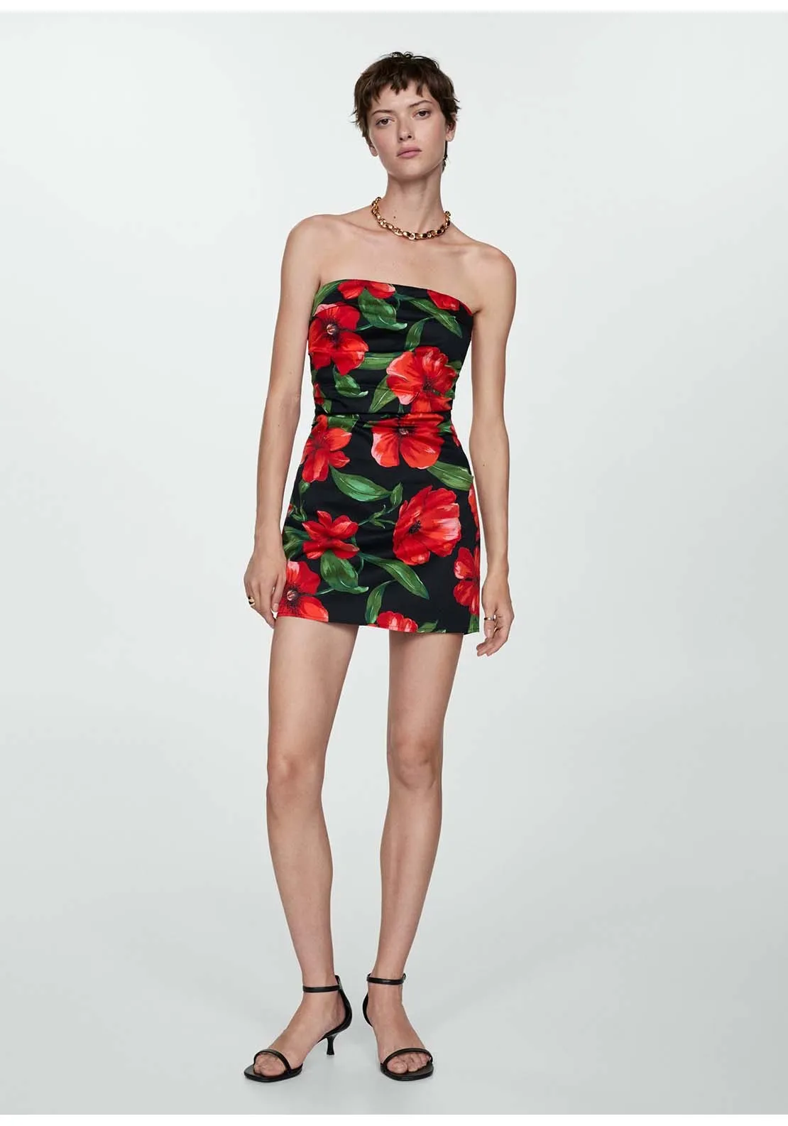 Strapless floral dress - Black