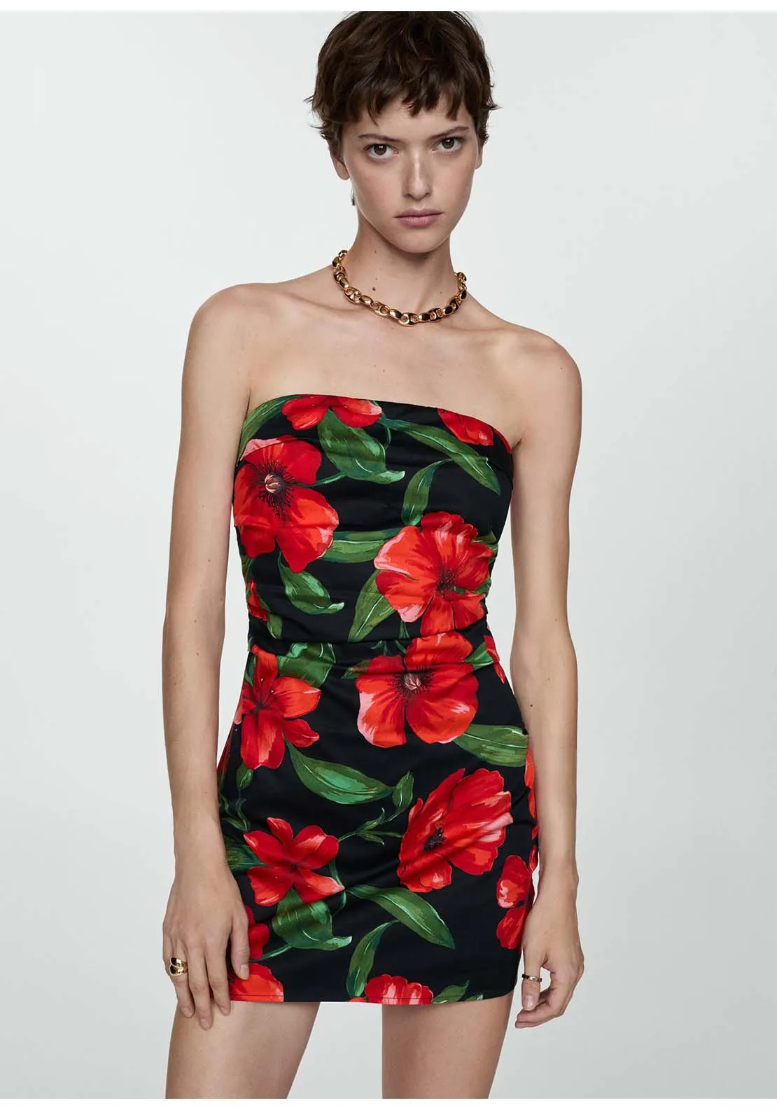 Strapless floral dress - Black