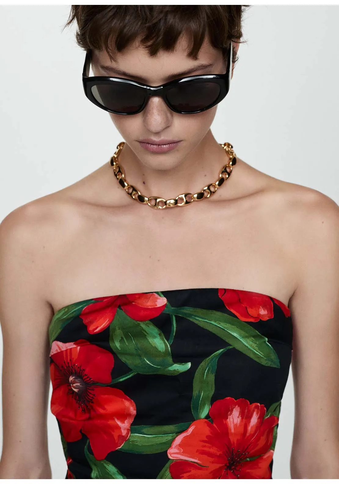 Strapless floral dress - Black
