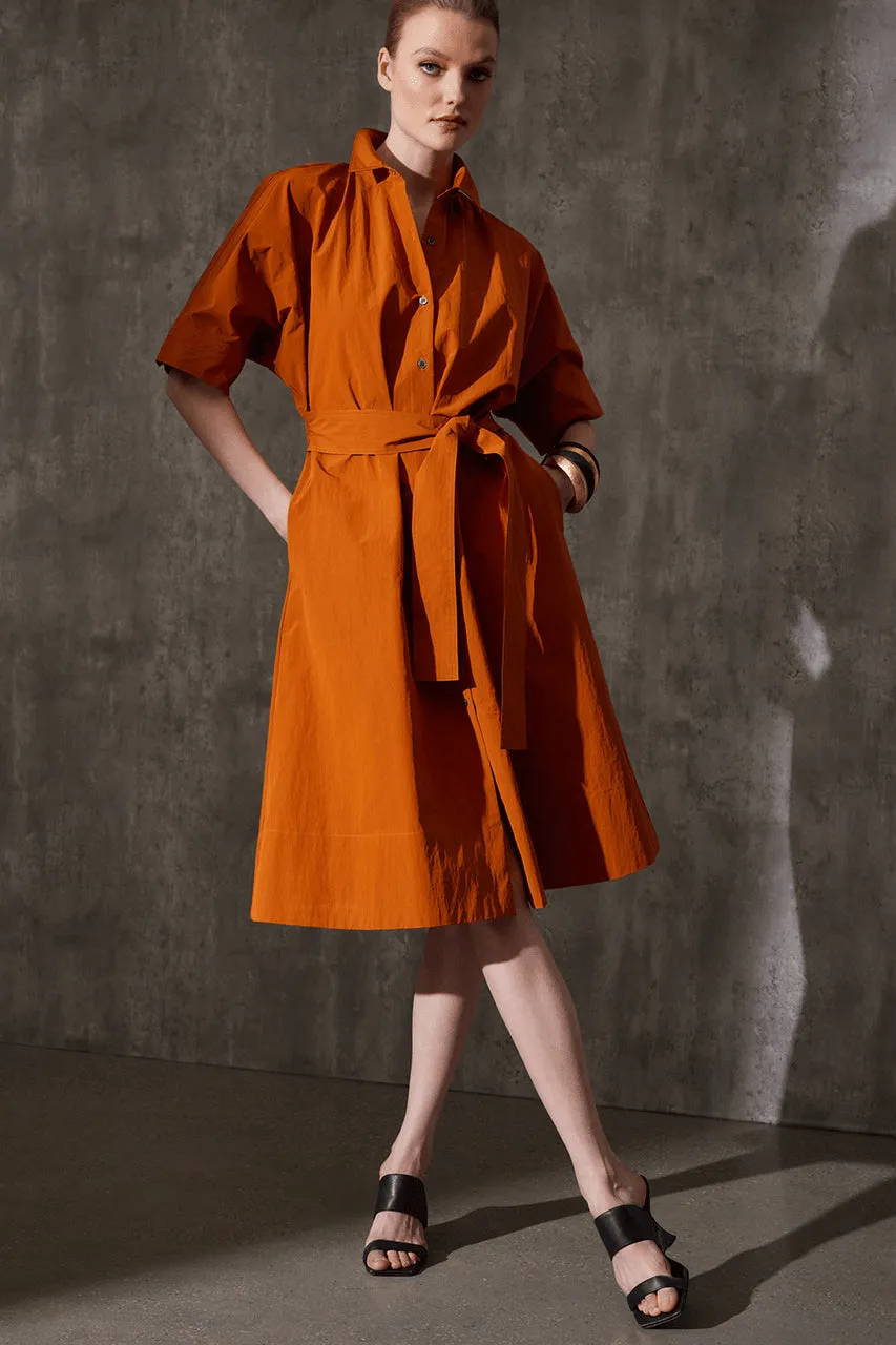 Taffeta Belted Shirt Dress