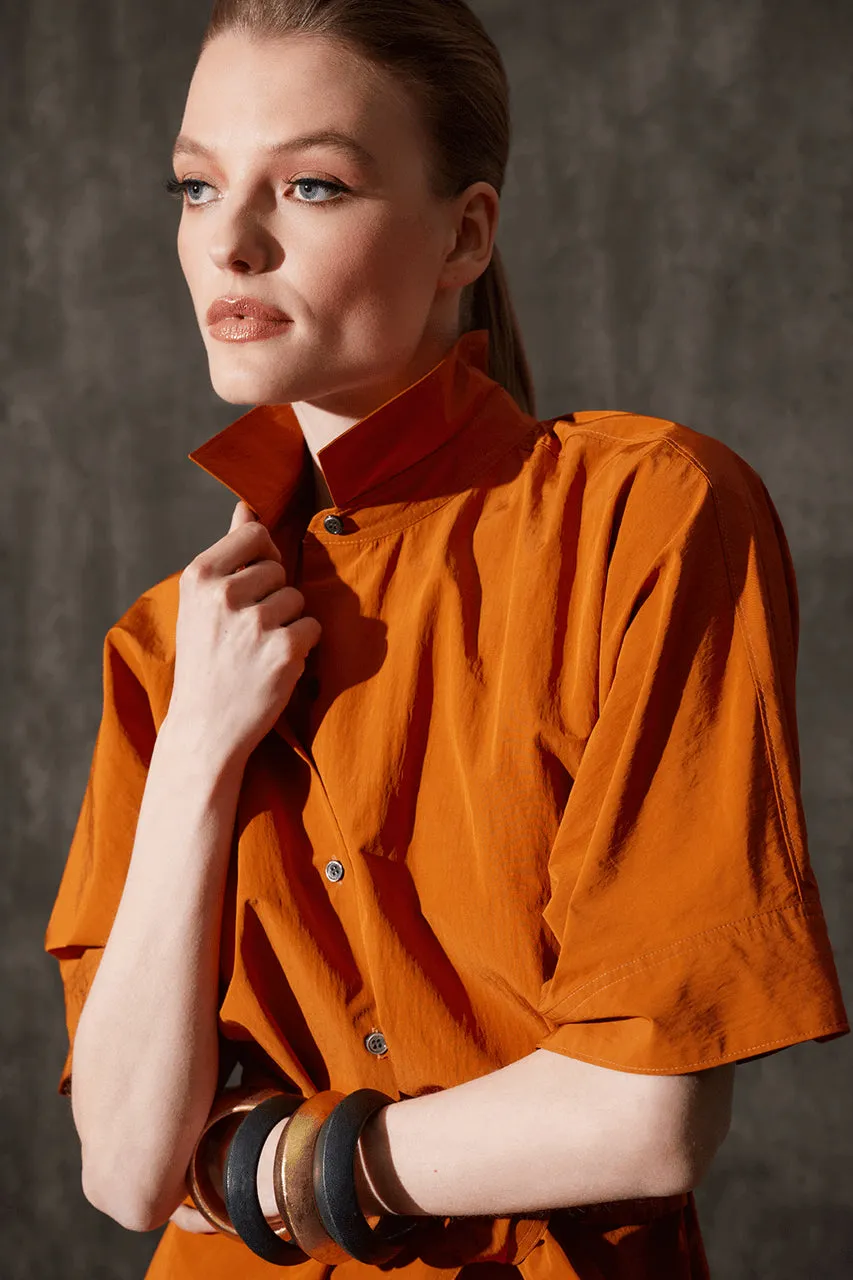 Taffeta Belted Shirt Dress