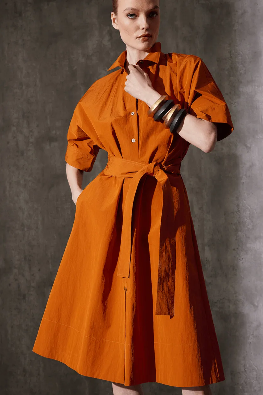 Taffeta Belted Shirt Dress