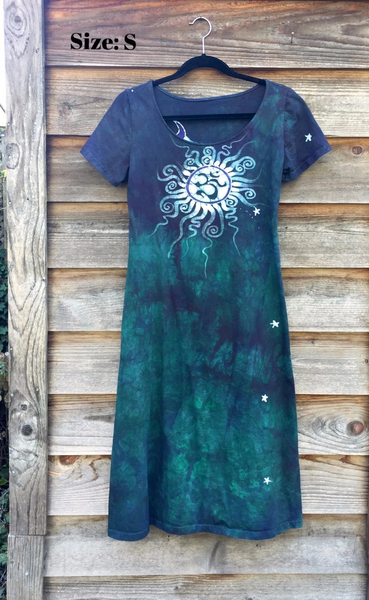 Teal and Purple Batik Om - Short Sleeve Dress