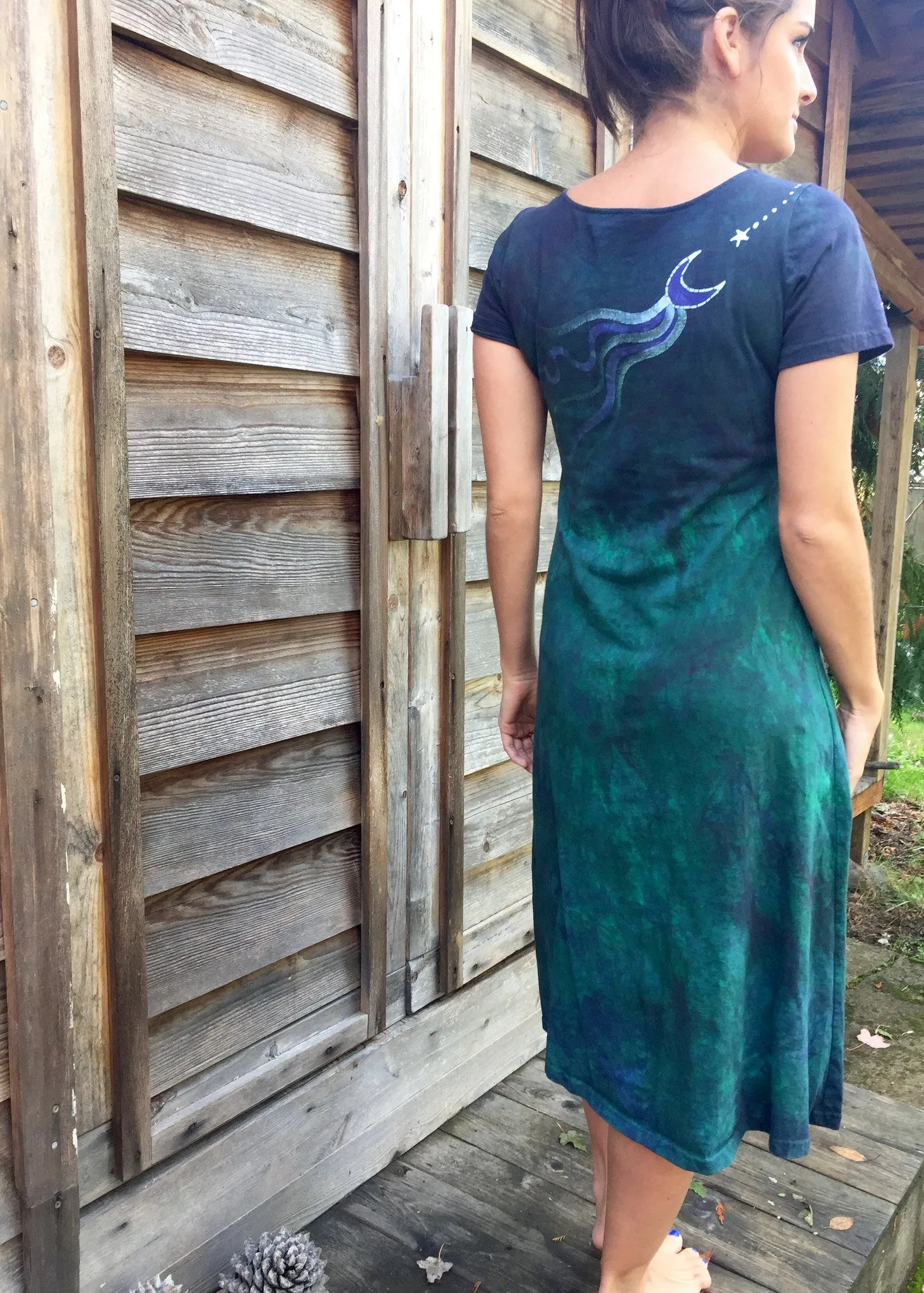 Teal and Purple Batik Om - Short Sleeve Dress