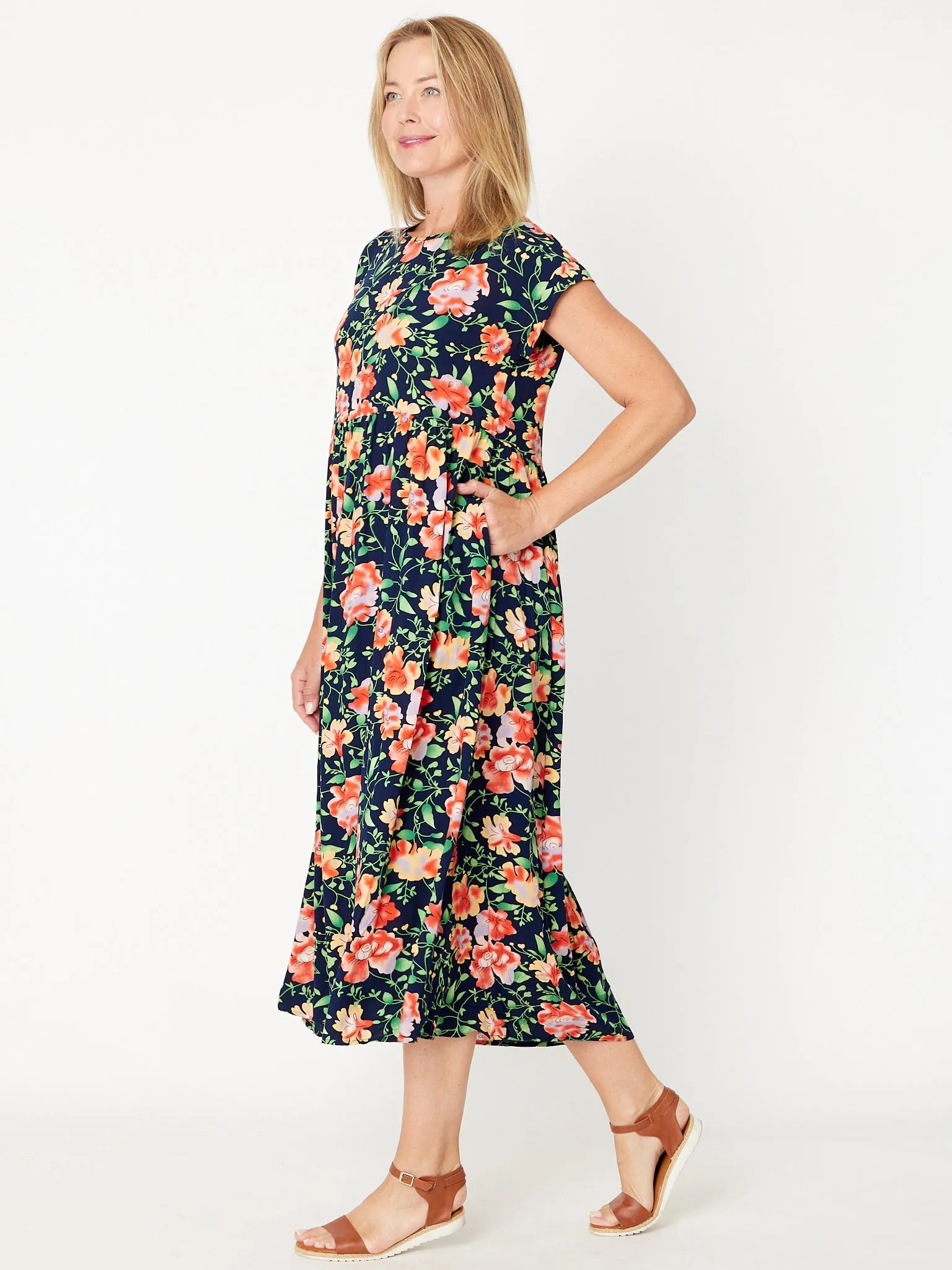 Teardrop Print Dress - Navy Floral 30469