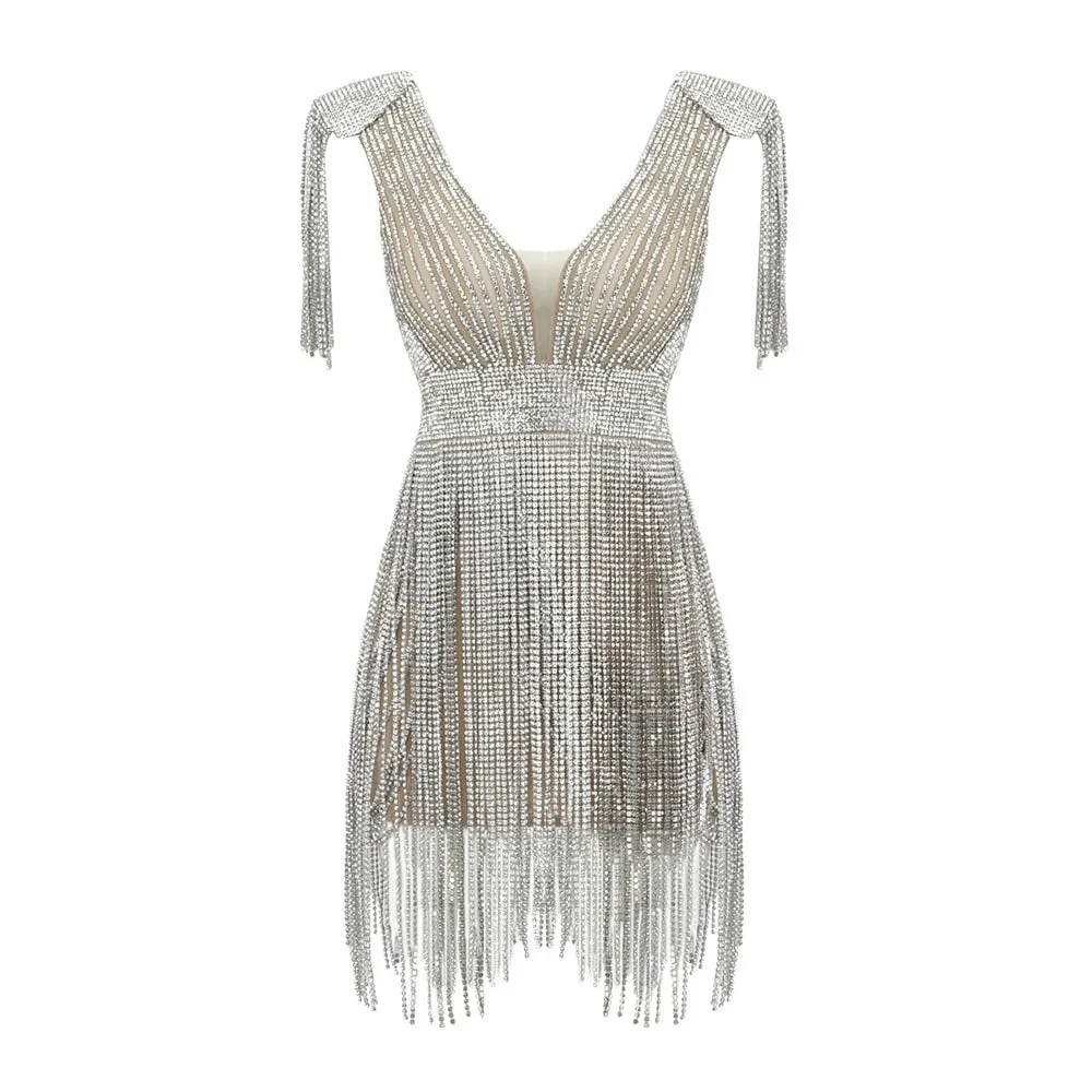 Thread Rhinestone Mini Dress