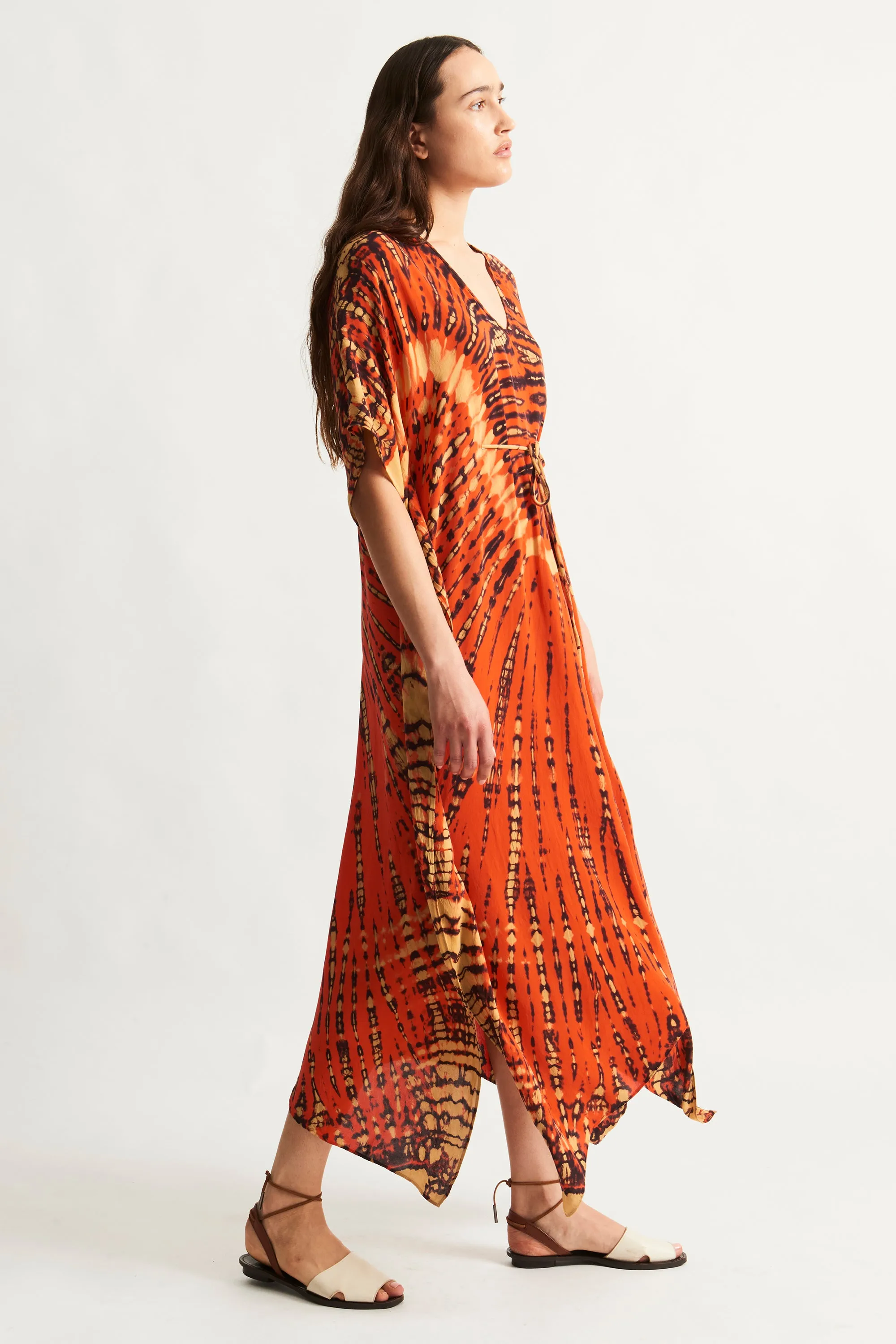 Tomato and Navy Kigali Silk Caftan