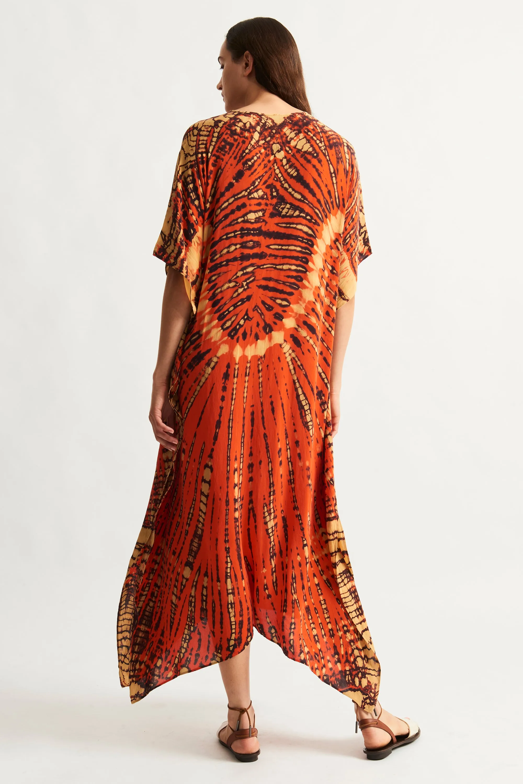 Tomato and Navy Kigali Silk Caftan