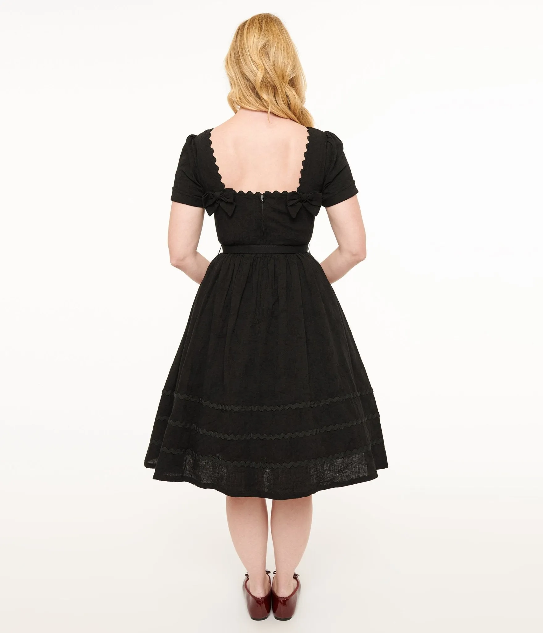 Unique Vintage 1950s Black Holiday Floral Pin Cotton Swing Dress