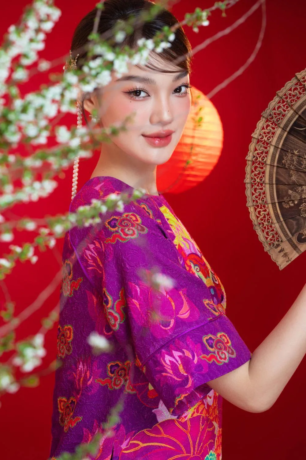 Violeta Straight Round Neck Brocade Calf Length Ao Dai