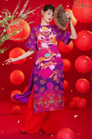 Violeta Straight Round Neck Brocade Calf Length Ao Dai