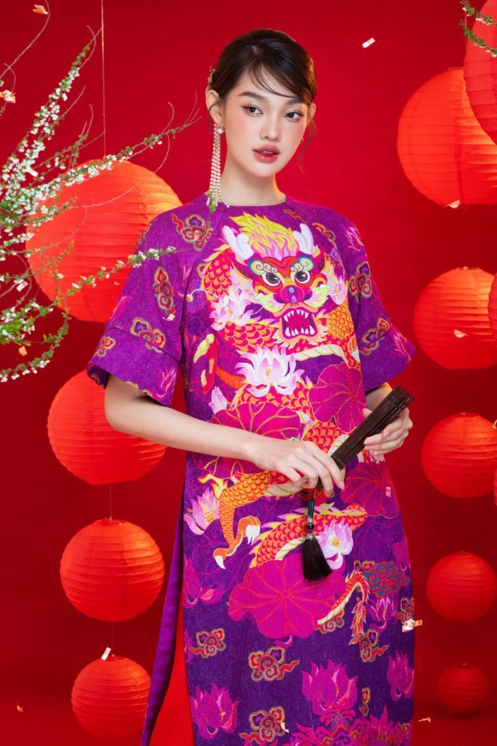 Violeta Straight Round Neck Brocade Calf Length Ao Dai