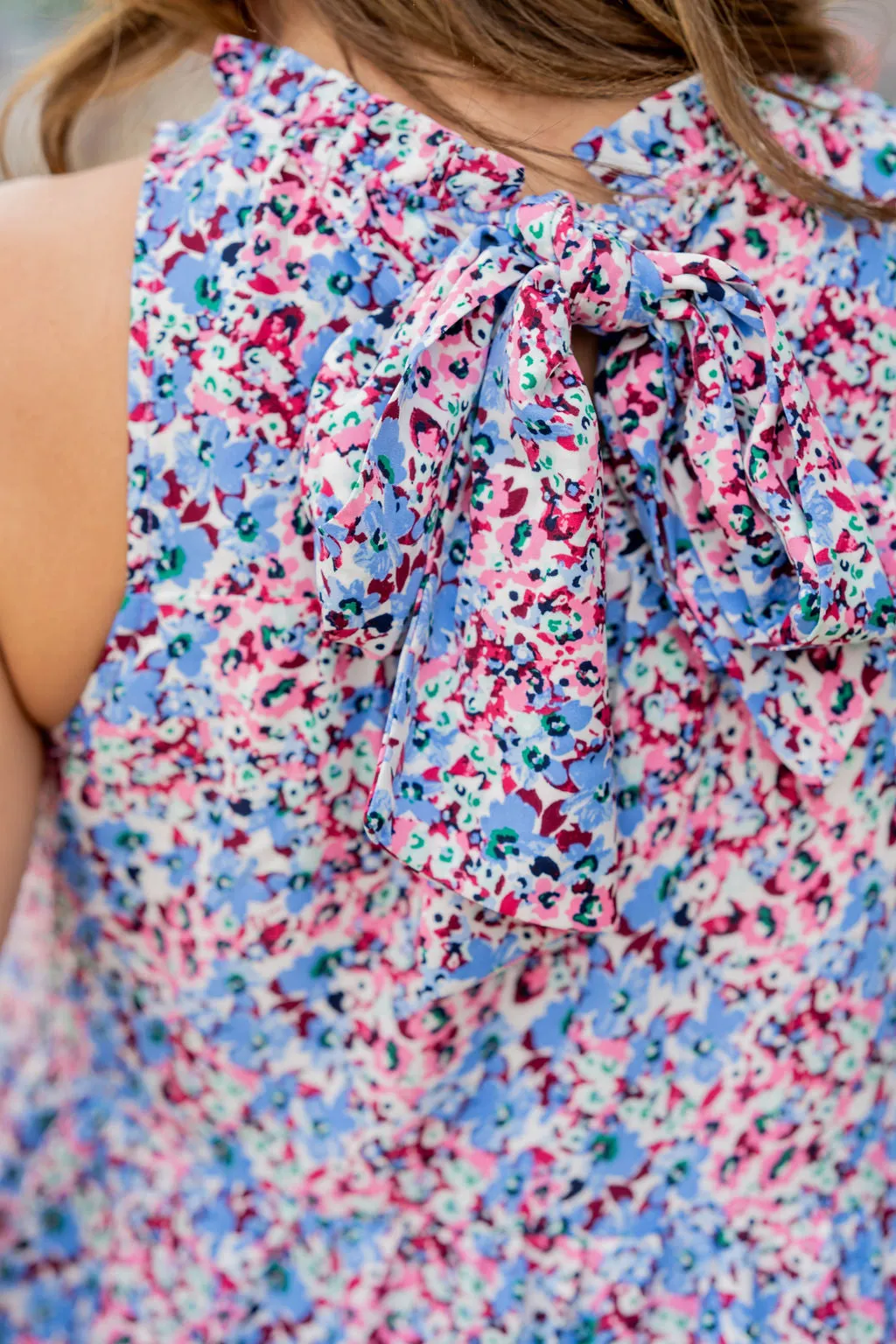 Wildflowers Cinched Tie Neck Tank Dress
