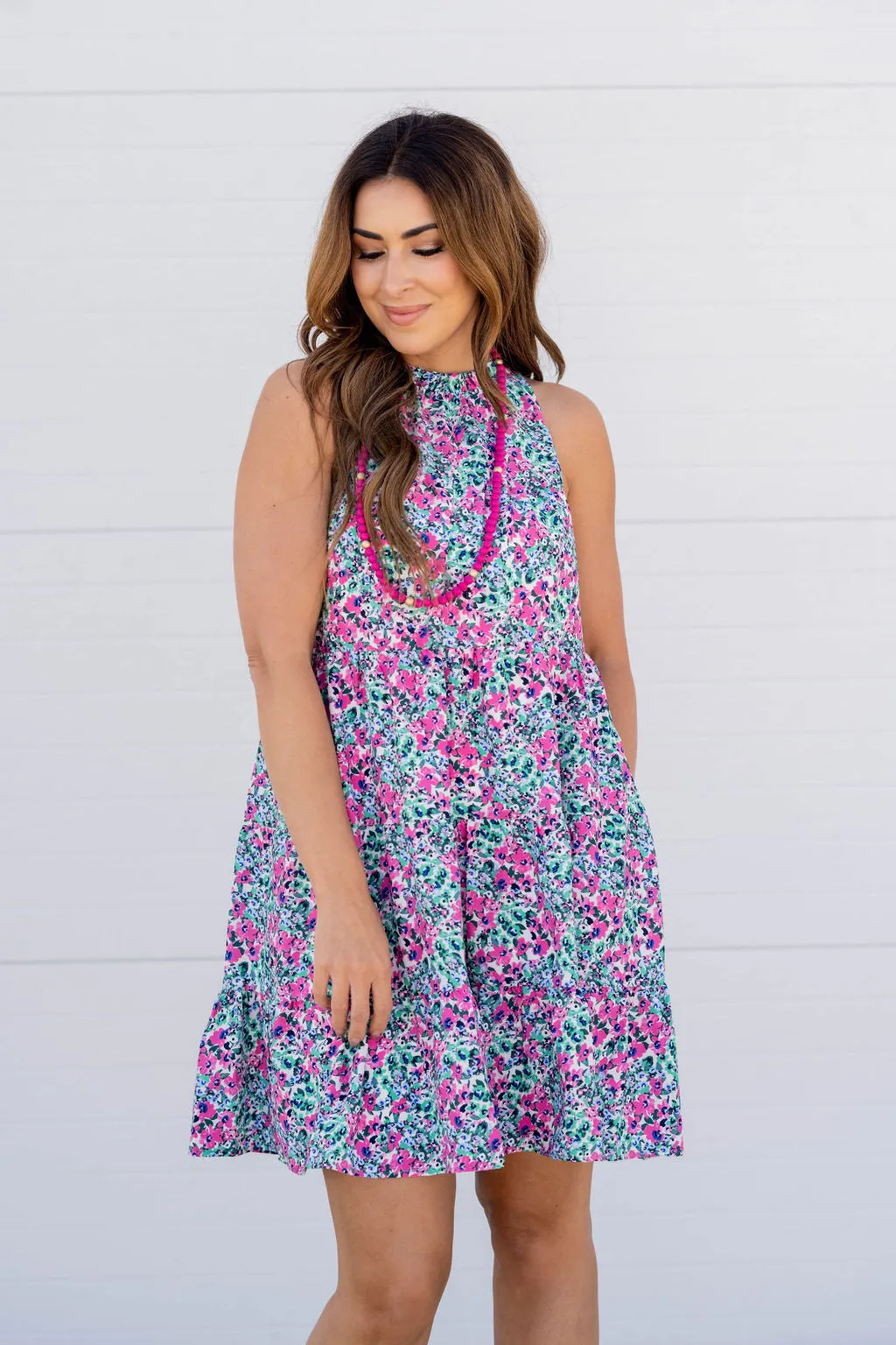 Wildflowers Cinched Tie Neck Tank Dress