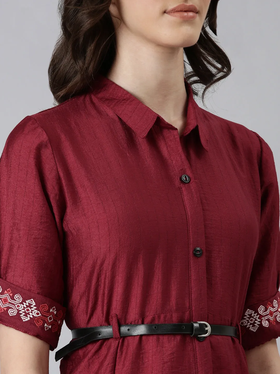 Women Magenta Solid A-Line Dress