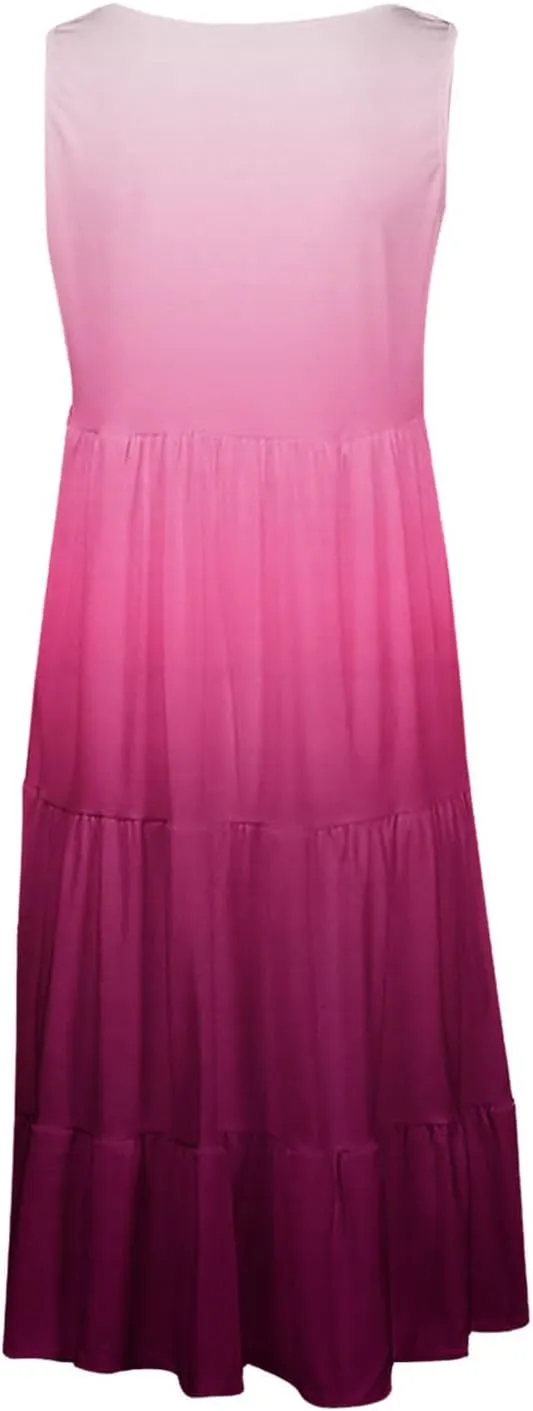 Women Plus Size Tank Dress Sleeveless Crew Neck Pleated Beach Mini Dresses Ruffle Tiered Flowy Summer Sundresses