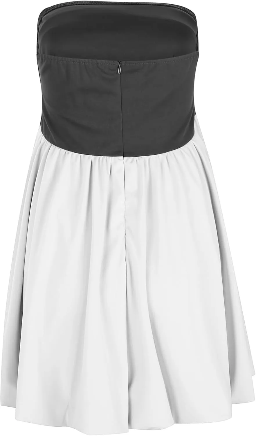 Women Sexy Ruched Strapless Tube Mini Dress Sleeveless Backless Tiered Layered Ruffle Hem A-Line Short Dress