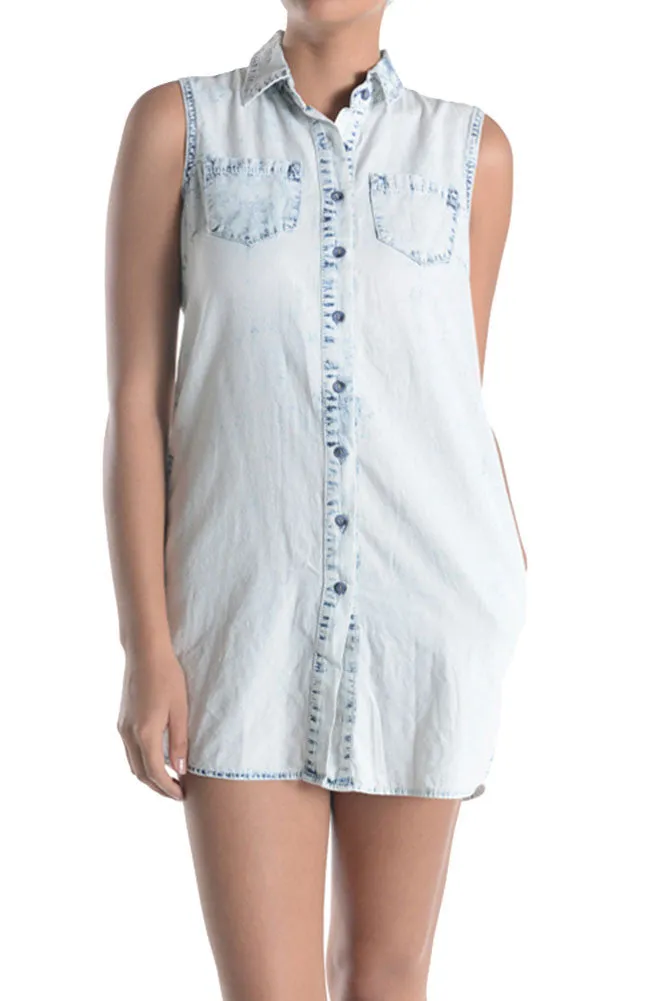 Women's Acid Wash Sleeveless Shirtdress