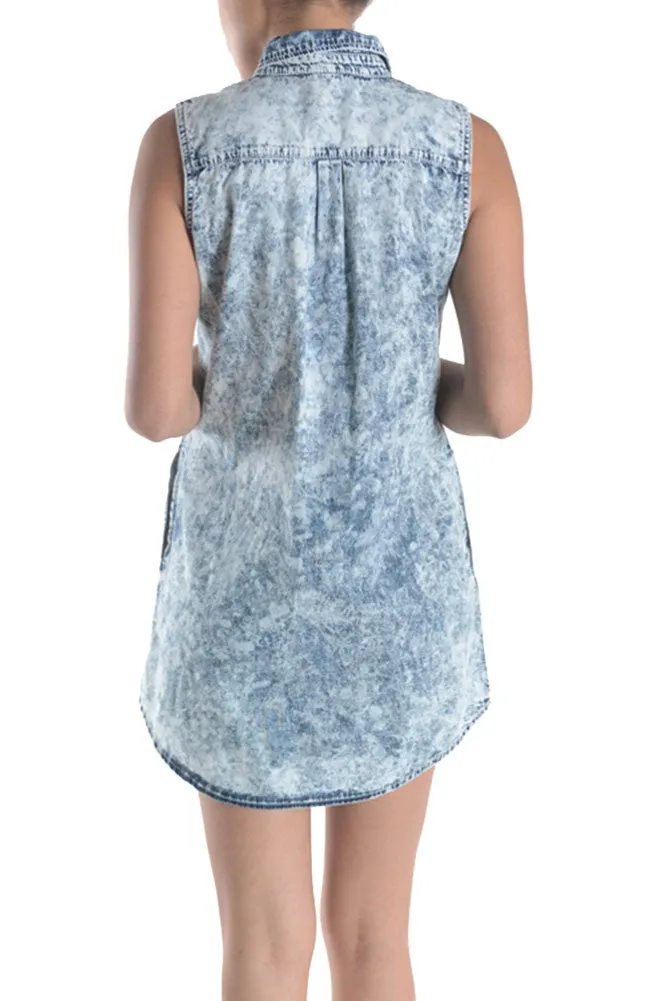 Women's Acid Wash Sleeveless Shirtdress