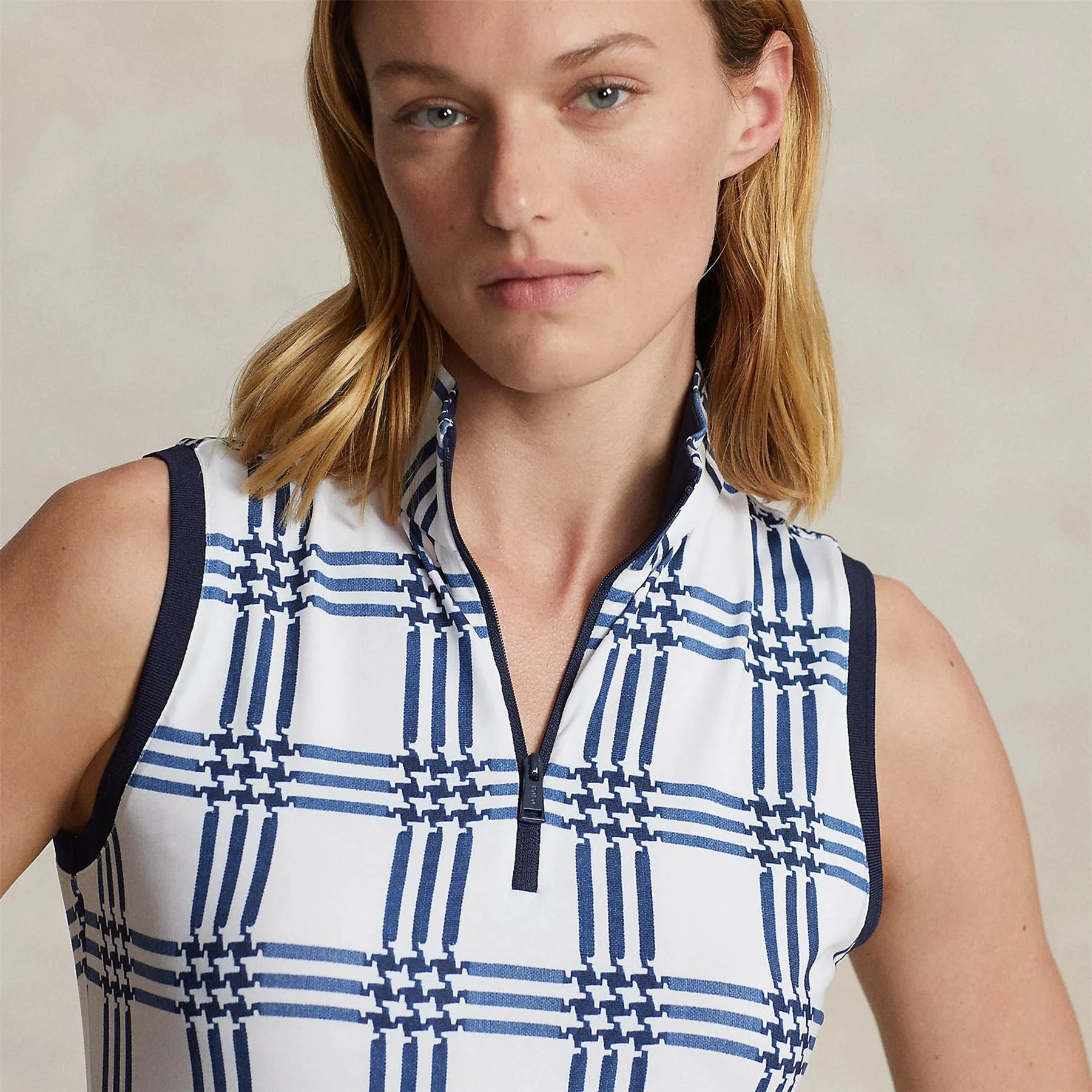 Womens Performance A-Line Jersey Dress Houndstooth Plaid/Refined Navy - SS24