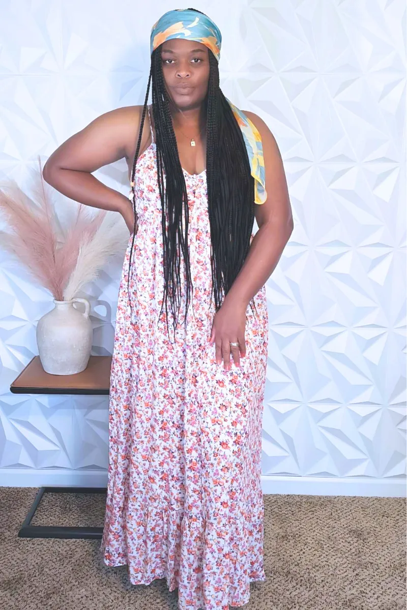 Women's Sleeveless V-Neck Floral Maxi Dress