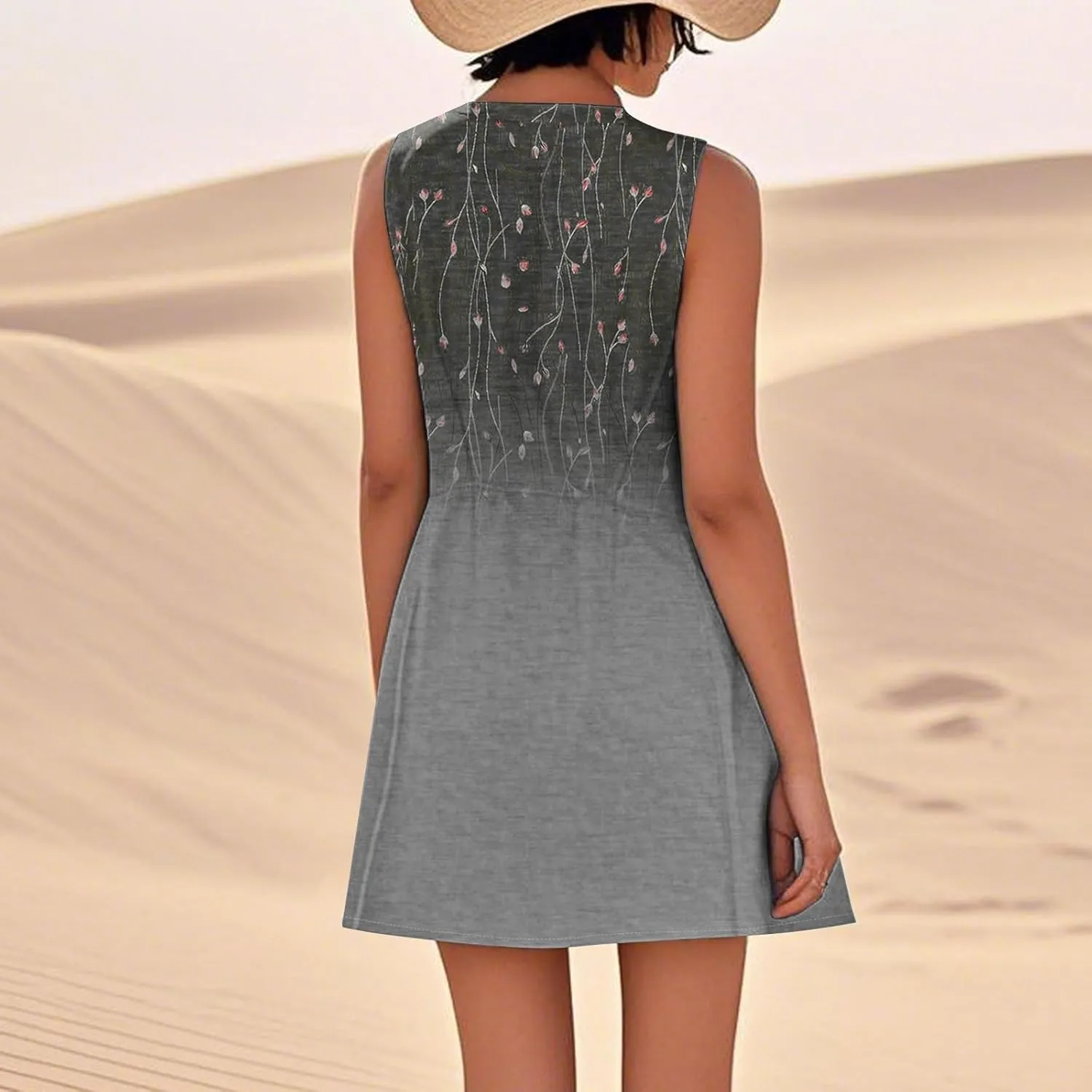 Women's Spring Dresses Round Neck Sleeveless Summer Sundresses Knee Length Tank with Pockets Vacation Dresses