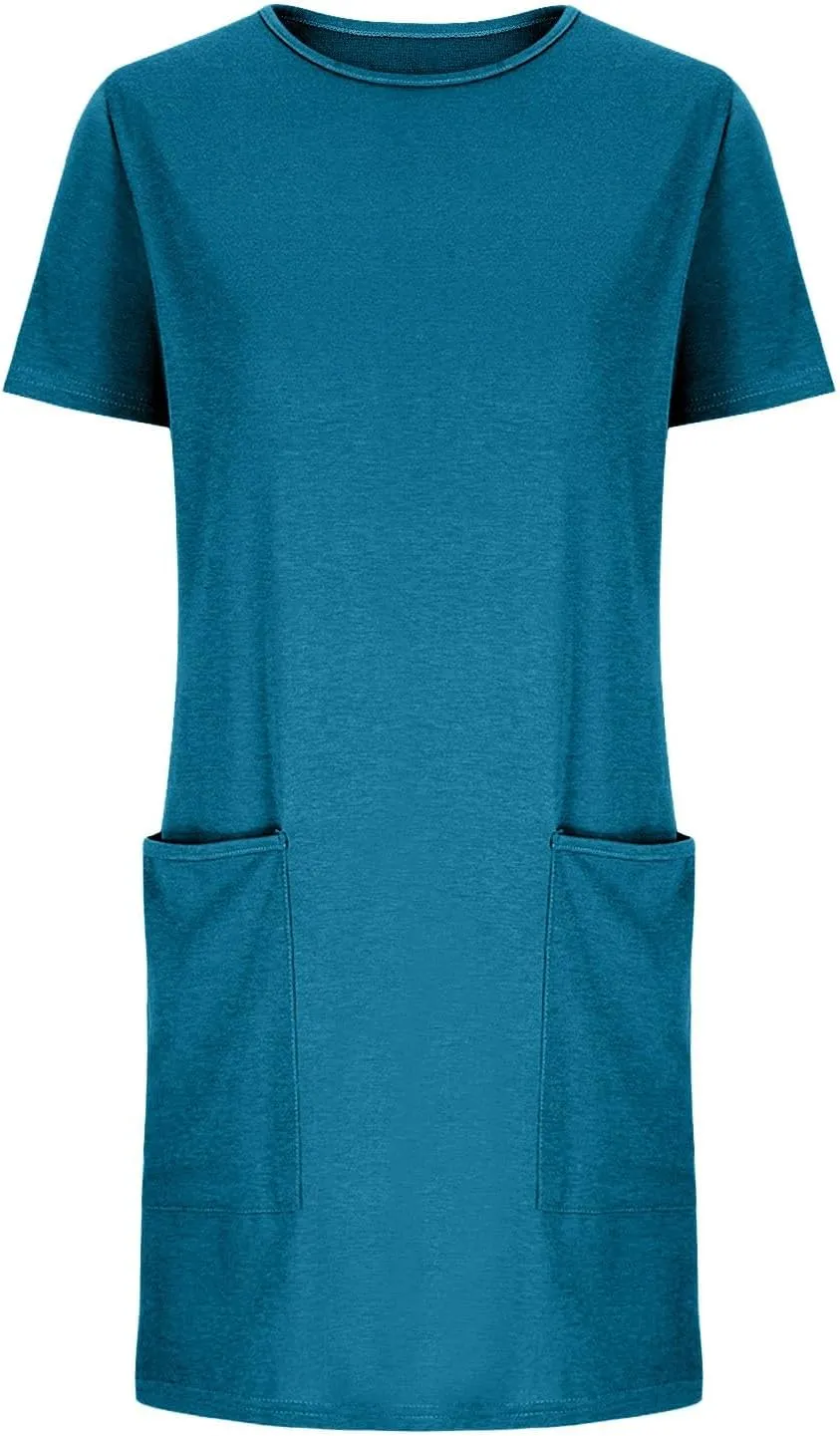 Womens Summer Beach Dresses 2025 Casual Sleeveless Vacation Sundresses Crew Neck Loose Mini Dress with Pockets