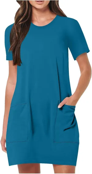 Womens Summer Beach Dresses 2025 Casual Sleeveless Vacation Sundresses Crew Neck Loose Mini Dress with Pockets
