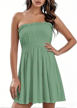 Womens Summer Beach Dresses Strapless Tube Short Dress Fashionable Casual Mini Beach Cover Up Sundresses