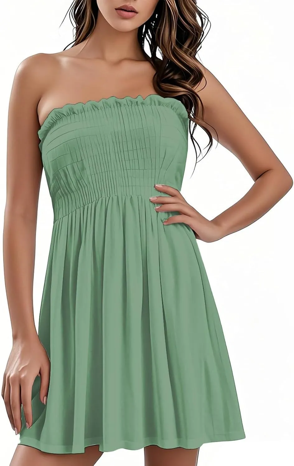 Womens Summer Beach Dresses Strapless Tube Short Dress Fashionable Casual Mini Beach Cover Up Sundresses